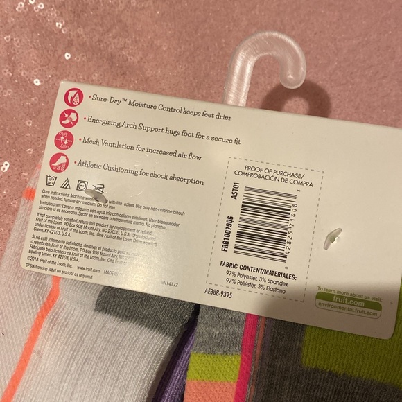 Fruit of the Loom girls 6 pairs ankles multicolor socks shoe size L 4-10 - Picture 7 of 11